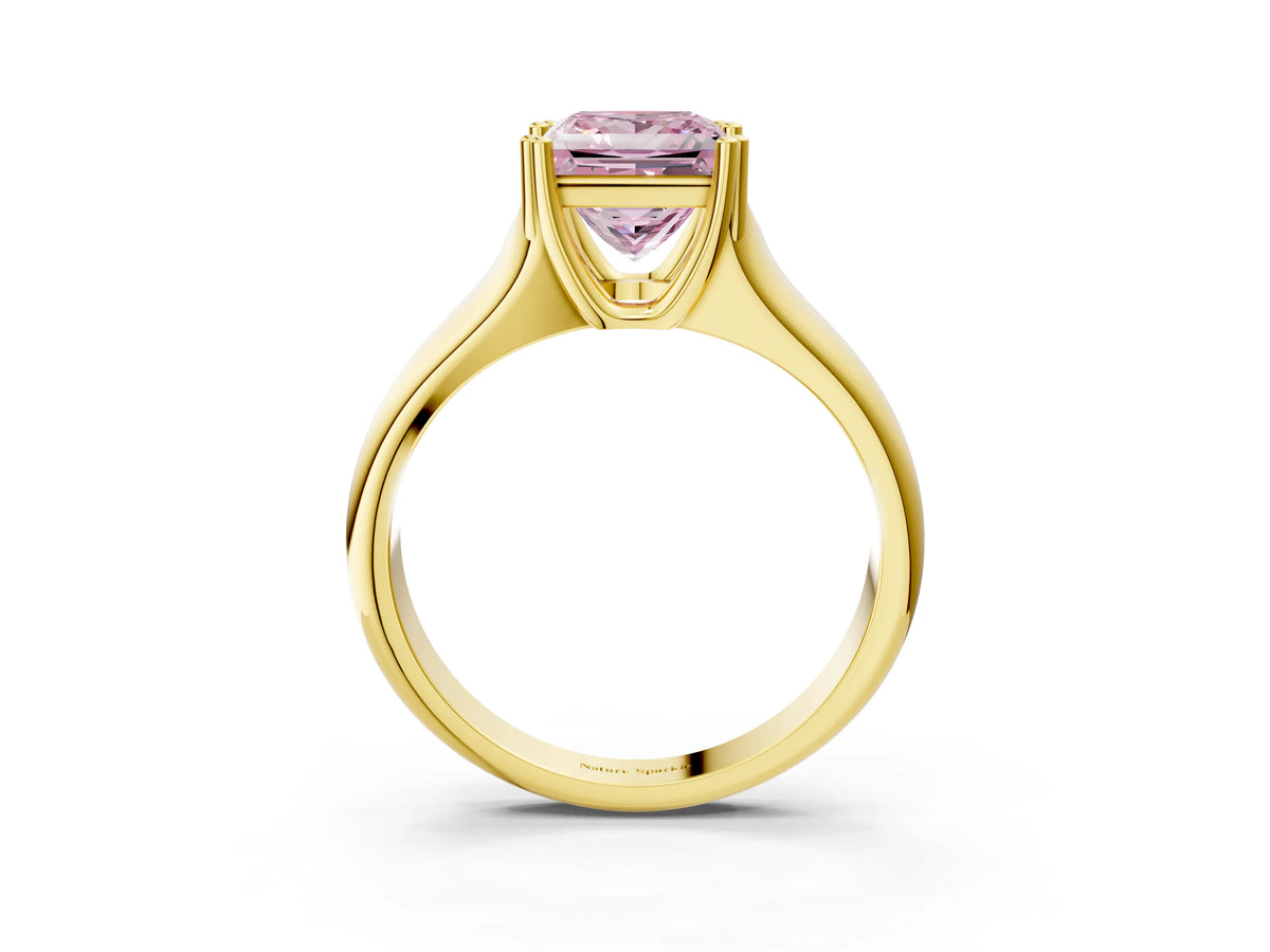 Fancy Pink Princess Cut Diamond Solitaire Ring in Yellow gold with Smooth Wide Band and Prong Setting_3