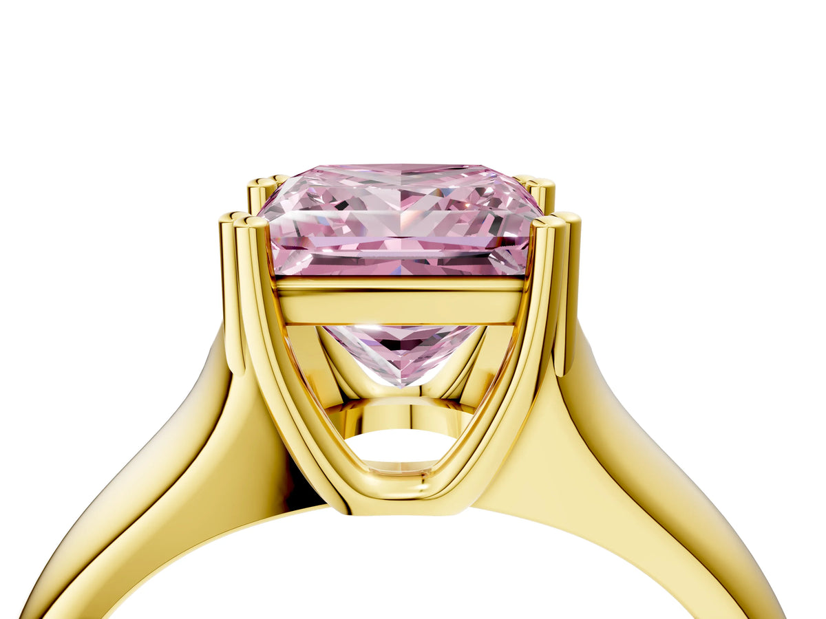Fancy Pink Princess Cut Diamond Solitaire Ring in Yellow gold with Smooth Wide Band and Prong Setting_4