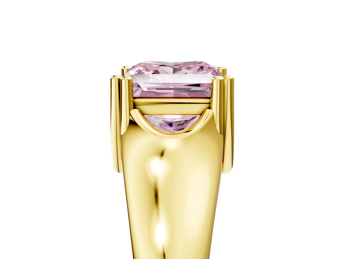 Fancy Pink Princess Cut Diamond Solitaire Ring in Yellow gold with Smooth Wide Band and Prong Setting_5