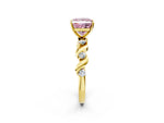 Fancy Pink Princess Cut Diamond Solitaire Ring in Yellow gold with Twisted Ribbon Band and Round Accents_2