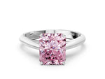 Fancy Pink Radiant Cut Diamond Cathedral Solitaire Engagement Ring in Silver with Prong Setting