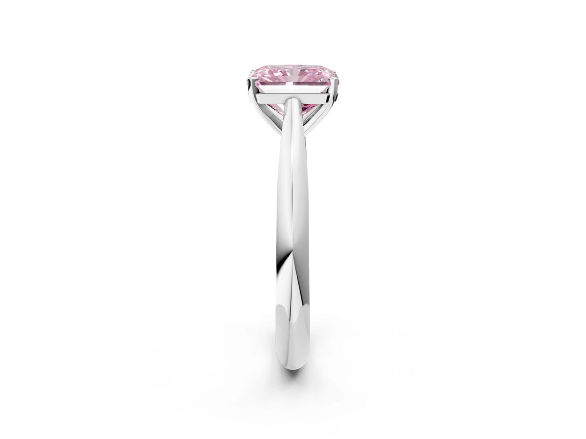 Fancy Pink Radiant Cut Diamond Cathedral Solitaire Engagement Ring in Silver with Prong Setting_2