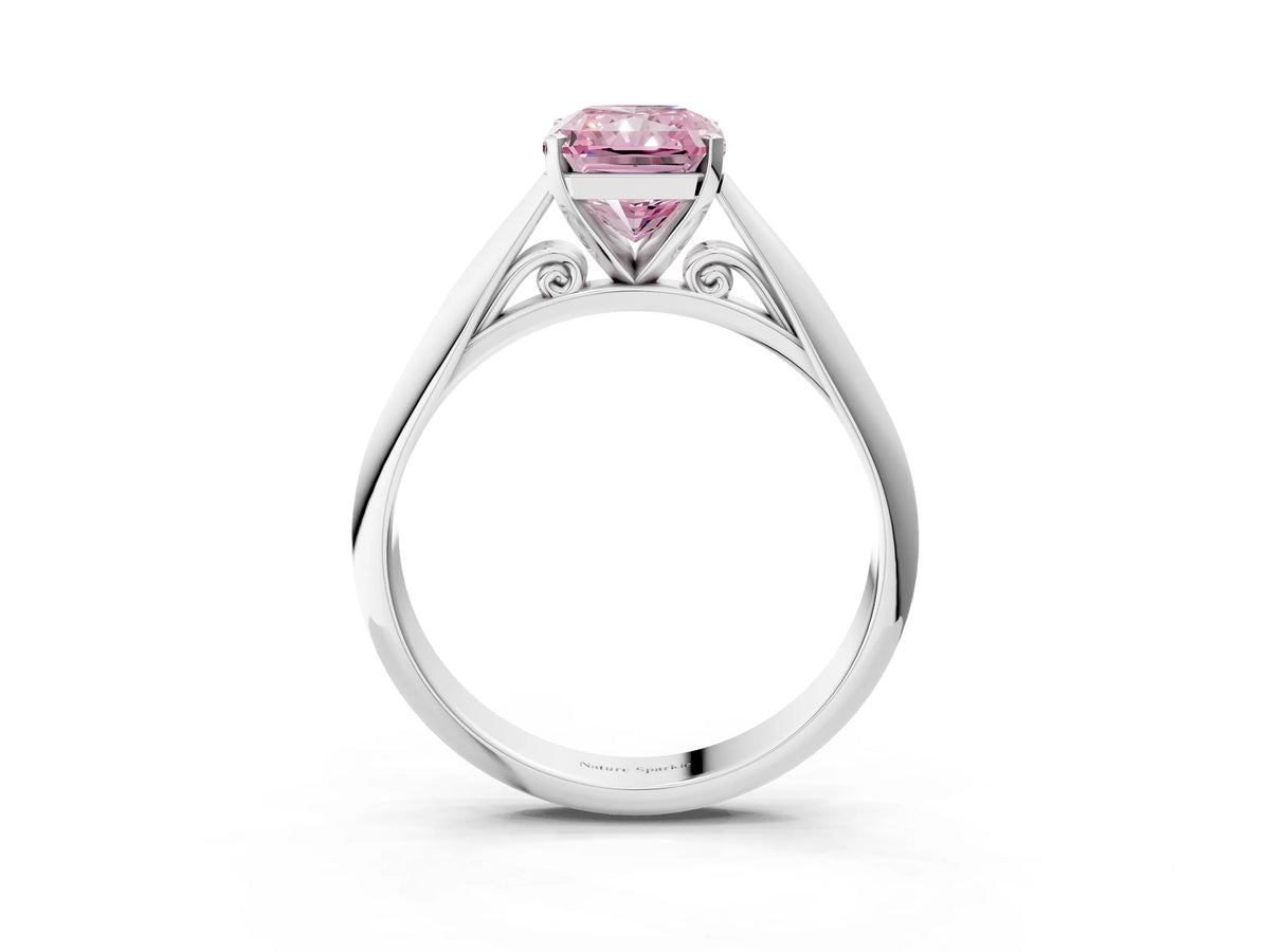 Fancy Pink Radiant Cut Diamond Cathedral Solitaire Engagement Ring in Silver with Prong Setting_3