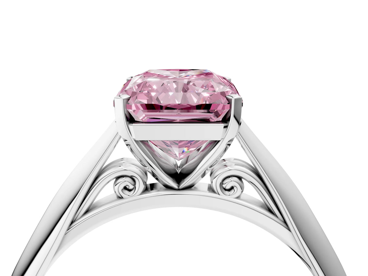 Fancy Pink Radiant Cut Diamond Cathedral Solitaire Engagement Ring in Silver with Prong Setting_4