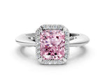 Fancy Pink Radiant Cut Diamond Halo Engagement Ring in Platinum with Plain Split Shank and Prong Setting_12