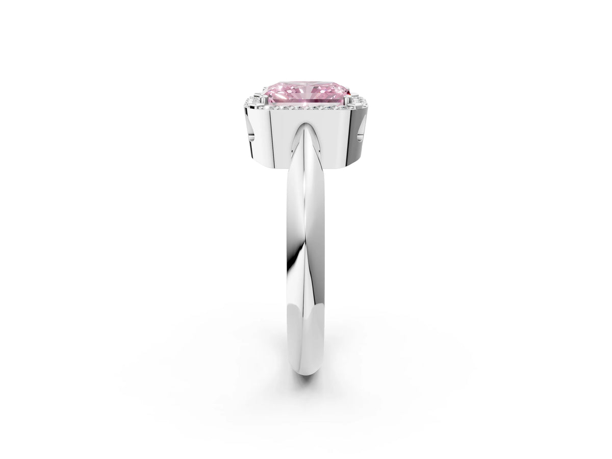 Fancy Pink Radiant Cut Diamond Halo Engagement Ring in Platinum with Plain Split Shank and Prong Setting_14