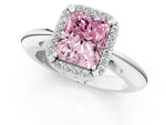 Fancy Pink Radiant Cut Diamond Halo Engagement Ring in White gold with Plain Split Shank and Prong Setting_1