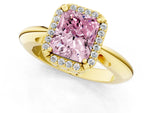 Fancy Pink Radiant Cut Diamond Halo Engagement Ring in Yellow gold with Plain Split Shank and Prong Setting_1