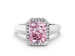 Fancy Pink Radiant Cut Diamond Halo Ring in Silver with Cathedral Band and Prong Setting_6