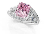 Fancy Pink Radiant Cut Diamond Halo Ring in Silver with Marquise and Pavé Band in Prong Setting_7