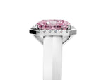 Fancy Pink Radiant Cut Diamond Halo Ring in White gold with Cathedral Band and Prong Setting_5