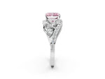 Fancy Pink Radiant Cut Diamond Halo Ring in White gold with Marquise and Pavé Band in Prong Setting_2