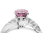 Fancy Pink Radiant Cut Diamond Halo Ring in White gold with Marquise and Pavé Band in Prong Setting_4