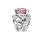 Fancy Pink Radiant Cut Diamond Halo Ring in White gold with Marquise and Pavé Band in Prong Setting_5