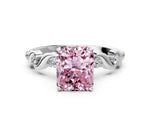 Fancy Pink Radiant Cut Diamond Solitaire Ring in Platinum with Twisted Ribbon Band and Round Accents