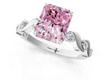 Fancy Pink Radiant Cut Diamond Solitaire Ring in Platinum with Twisted Ribbon Band and Round Accents_1