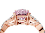 Fancy Pink Radiant Cut Diamond Solitaire Ring in Rose gold with Interwoven Pavé Band and Prong Setting_4