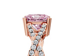Fancy Pink Radiant Cut Diamond Solitaire Ring in Rose gold with Interwoven Pavé Band and Prong Setting_5