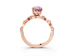 Fancy Pink Radiant Cut Diamond Solitaire Ring in Rose gold with Twisted Ribbon Band and Round Accents_3