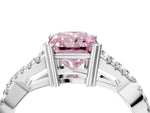 Fancy Pink Radiant Cut Diamond Solitaire Ring in Silver with Interwoven Pavé Band and Prong Setting_10