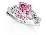 Fancy Pink Radiant Cut Diamond Solitaire Ring in Silver with Interwoven Pavé Band and Prong Setting_7