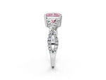 Fancy Pink Radiant Cut Diamond Solitaire Ring in Silver with Interwoven Pavé Band and Prong Setting_8
