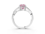 Fancy Pink Radiant Cut Diamond Solitaire Ring in Silver with Interwoven Pavé Band and Prong Setting_9