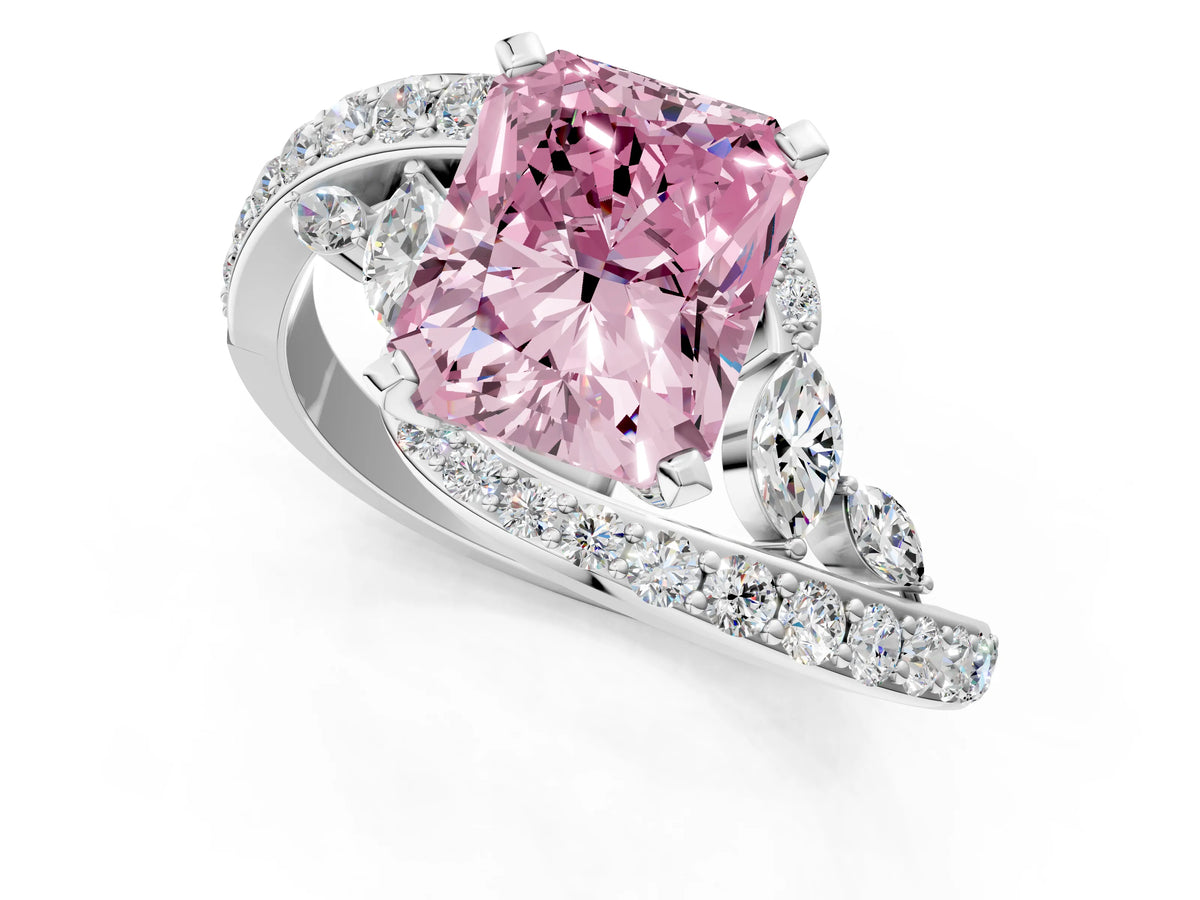 Fancy Pink Radiant Cut Diamond Solitaire Ring in White gold with Pavé Twist Band and Prong Setting_1
