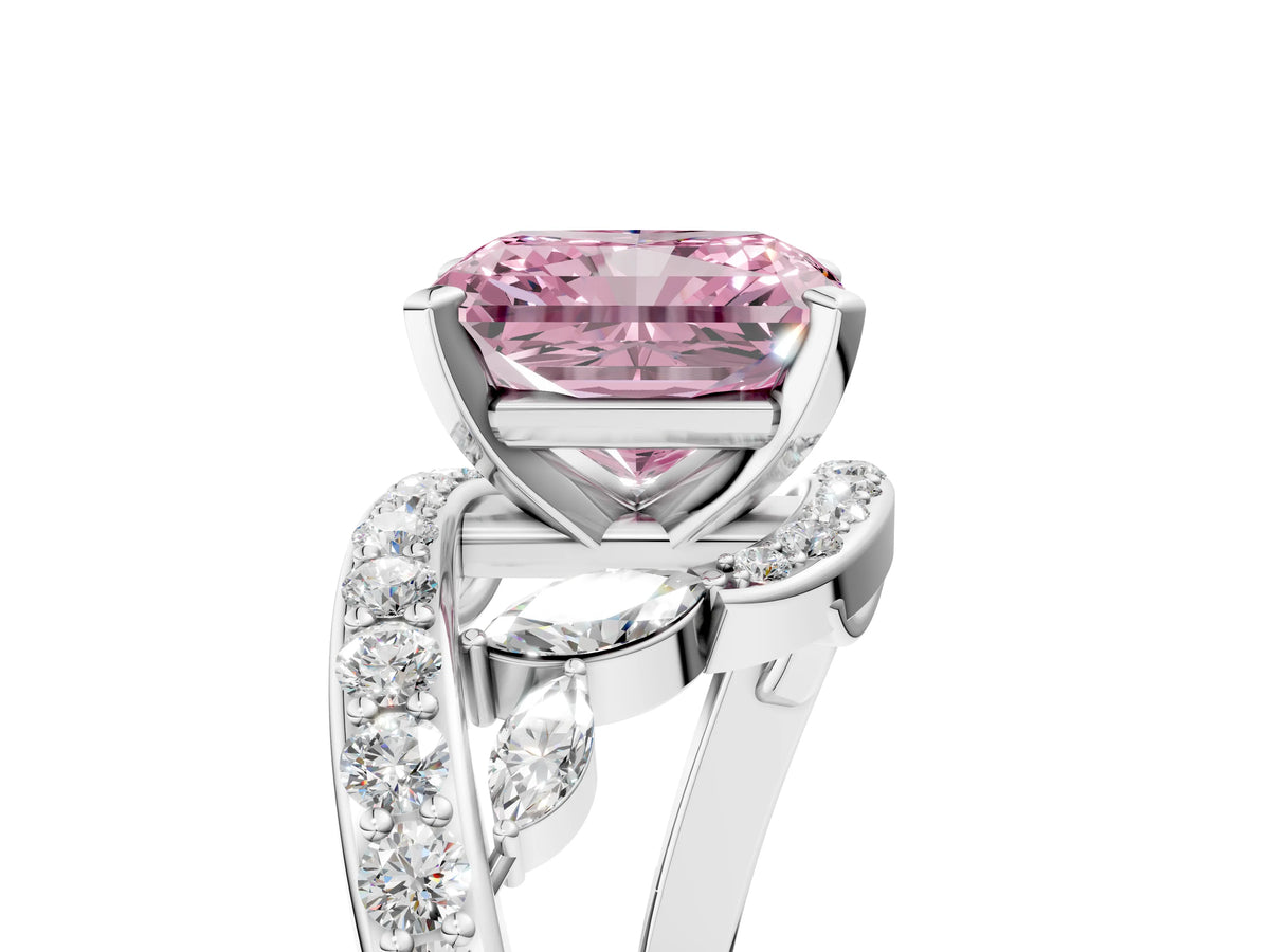 Fancy Pink Radiant Cut Diamond Solitaire Ring in White gold with Pavé Twist Band and Prong Setting_5