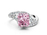 Fancy Pink Radiant Cut Diamond Solitaire Ring in White gold with Pavé Twist Band and Prong Setting
