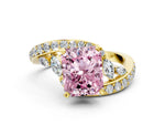 Fancy Pink Radiant Cut Diamond Solitaire Ring in Yellow gold with Pavé Twist Band and Prong Setting