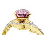 Fancy Pink Radiant Cut Diamond Solitaire Ring in Yellow gold with Pavé Twist Band and Prong Setting_4
