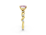 Fancy Pink Radiant Cut Diamond Solitaire Ring in Yellow gold with Twisted Ribbon Band and Round Accents_2