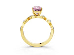 Fancy Pink Radiant Cut Diamond Solitaire Ring in Yellow gold with Twisted Ribbon Band and Round Accents_3
