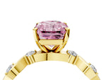 Fancy Pink Radiant Cut Diamond Solitaire Ring in Yellow gold with Twisted Ribbon Band and Round Accents_4