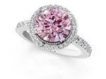 Fancy Pink Round Cut Diamond Halo Engagement Ring in White gold with Milgrain Detail and Pavé Band_1