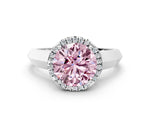 Fancy Pink Round Cut Diamond Halo Ring in Platinum with Cathedral Band and Prong Setting_12