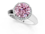 Fancy Pink Round Cut Diamond Halo Ring in Platinum with Cathedral Band and Prong Setting_13