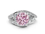 Fancy Pink Round Cut Diamond Halo Ring in Platinum with Marquise and Pavé Band in Prong Setting_12