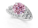 Fancy Pink Round Cut Diamond Halo Ring in Platinum with Marquise and Pavé Band in Prong Setting_13