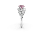 Fancy Pink Round Cut Diamond Halo Ring in Platinum with Marquise and Pavé Band in Prong Setting_14