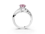 Fancy Pink Round Cut Diamond Halo Ring in Platinum with Marquise and Pavé Band in Prong Setting_15