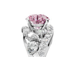 Fancy Pink Round Cut Diamond Halo Ring in Platinum with Marquise and Pavé Band in Prong Setting_17