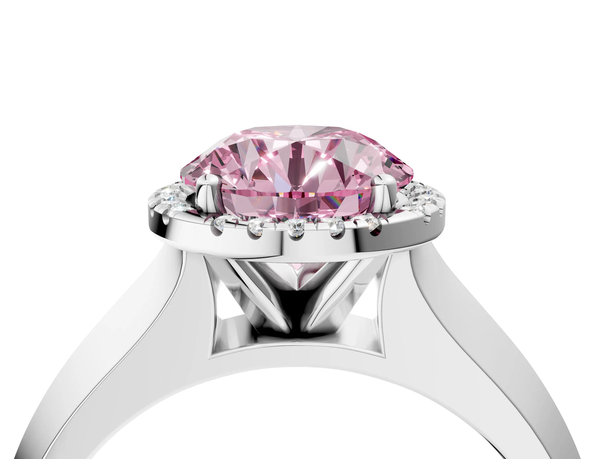 Fancy Pink Round Cut Diamond Halo Ring in White gold with Cathedral Band and Prong Setting_4