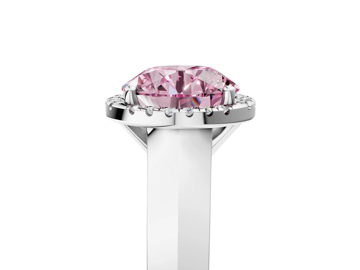 Fancy Pink Round Cut Diamond Halo Ring in White gold with Cathedral Band and Prong Setting_5