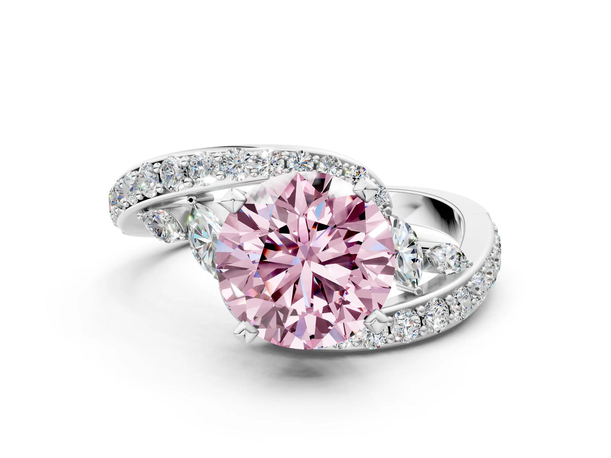 Fancy Pink Round Cut Diamond Solitaire Ring in Platinum with Pavé Twist Band and Prong Setting_6