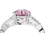 Fancy Pink Round Cut Diamond Solitaire Ring in White gold with Interwoven Pavé Band and Prong Setting_4