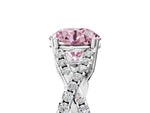 Fancy Pink Round Cut Diamond Solitaire Ring in White gold with Interwoven Pavé Band and Prong Setting_5