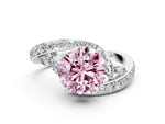 Fancy Pink Round Cut Diamond Solitaire Ring in White gold with Pavé Twist Band and Prong Setting