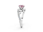 Fancy Pink Round Cut Diamond Solitaire Ring in White gold with Pavé Twist Band and Prong Setting_2